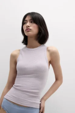 Topy|Bawełna Lamé>Intimissimi Koszulka w Prążki z Bawełny Lamè fioletowy - 097k - quartz lilac lame'