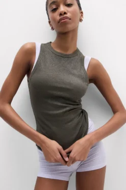 Topy|Bawełna Lamé>Intimissimi Koszulka w Prążki z Bawełny Lamè zielony - 096k - safari green lame'