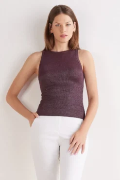Topy|Bawełna Lamé>Intimissimi Koszulka w Prążki z Bawełny Lamè czerwony - 054k - burgundy lame'