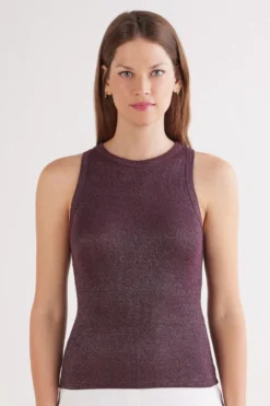 Topy|Bawełna Lamé>Intimissimi Koszulka w Prążki z Bawełny Lamè czerwony - 054k - burgundy lame'