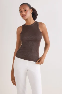 Topy|Bawełna Lamé>Intimissimi Koszulka w Prążki z Bawełny Lamè brązowy - 053k - marrone lame'
