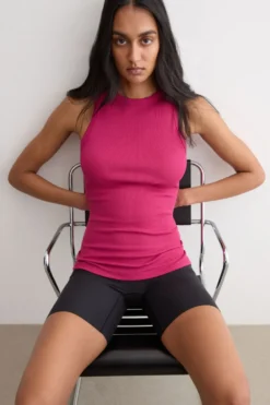 Topy|Bawełna>Intimissimi Koszulka w Prążki z Bawełny Superior różowy - 110k - cherry pink