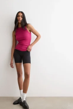 Topy|Bawełna>Intimissimi Koszulka w Prążki z Bawełny Superior różowy - 110k - cherry pink