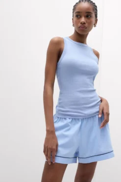 Topy|Bawełna>Intimissimi Koszulka w Prążki z Bawełny Superior jasnoniebieski - 064k - breeze blue