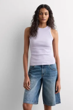 Topy|Bawełna>Intimissimi Koszulka w Prążki z Bawełny Superior fioletowy - 056k - quartz lilac