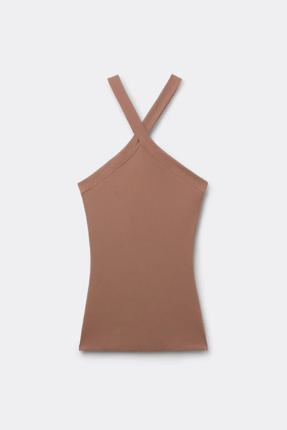 Topy|Bawełna>Intimissimi Koszulka w Prążki ze Skrzyżowanym Dekoltem z Bawełny Superior naturalny - 502i - caramel