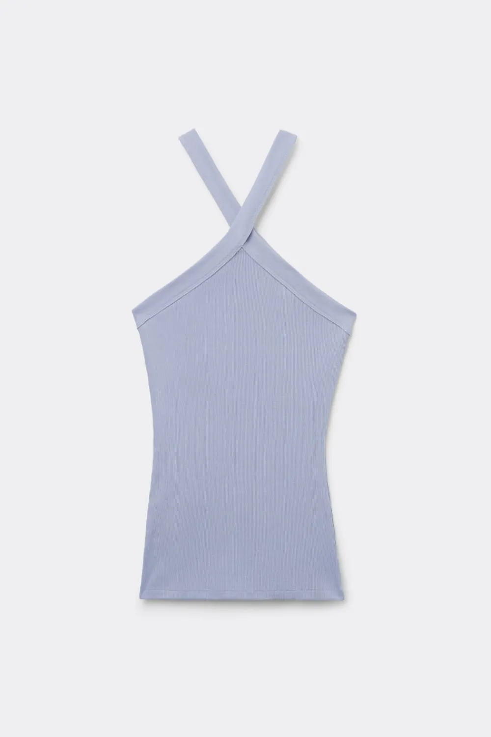 Topy|Bawełna>Intimissimi Koszulka w Prążki ze Skrzyżowanym Dekoltem z Bawełny Superior jasnoniebieski - 064k - breeze blue