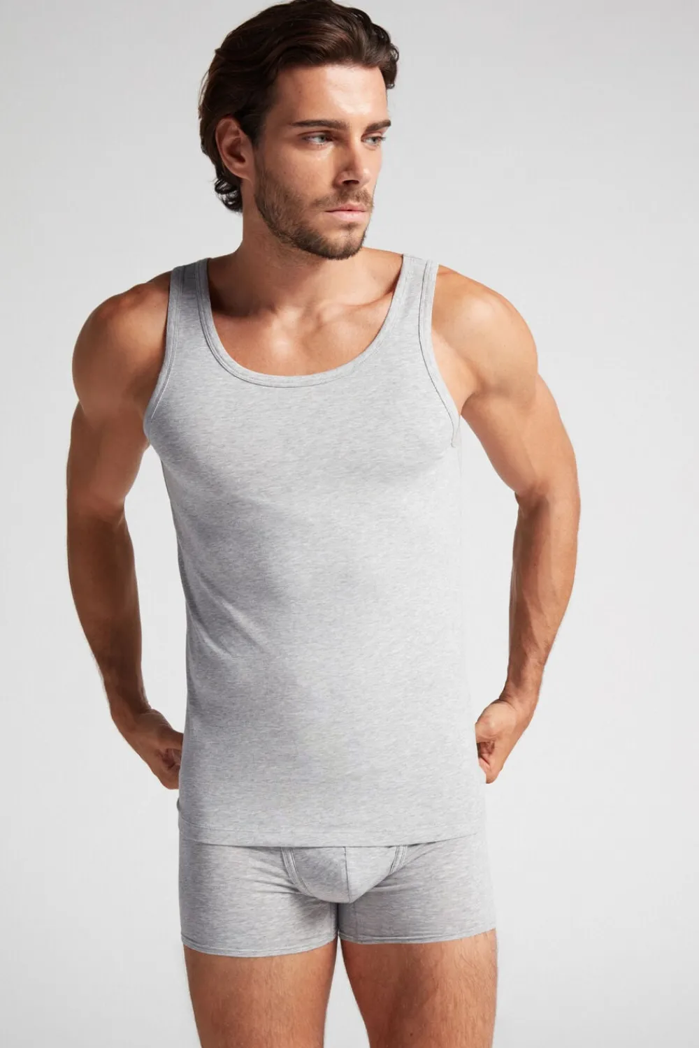 Podkoszulki|Bawełna Superior>Intimissimi Koszulka z Elastycznej Bawełny Superior szary - 031 - grigio melange chiaro