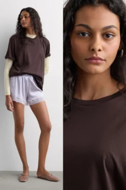 T-shirty|Bawełna>Intimissimi Koszulka z Krótkim rękawem z Elevated Cotton brązowy - 705j - brąz mokka