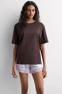 T-shirty|Bawełna>Intimissimi Koszulka z Krótkim rękawem z Elevated Cotton brązowy - 705j - brąz mokka