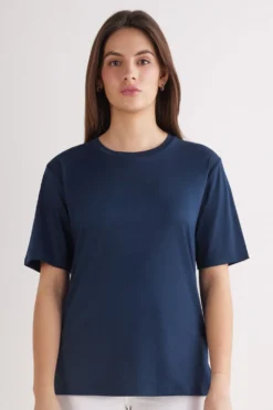 T-shirty|Bawełna>Intimissimi Koszulka z Krótkim rękawem z Elevated Cotton niebieski - 1467 - intensywny niebieski