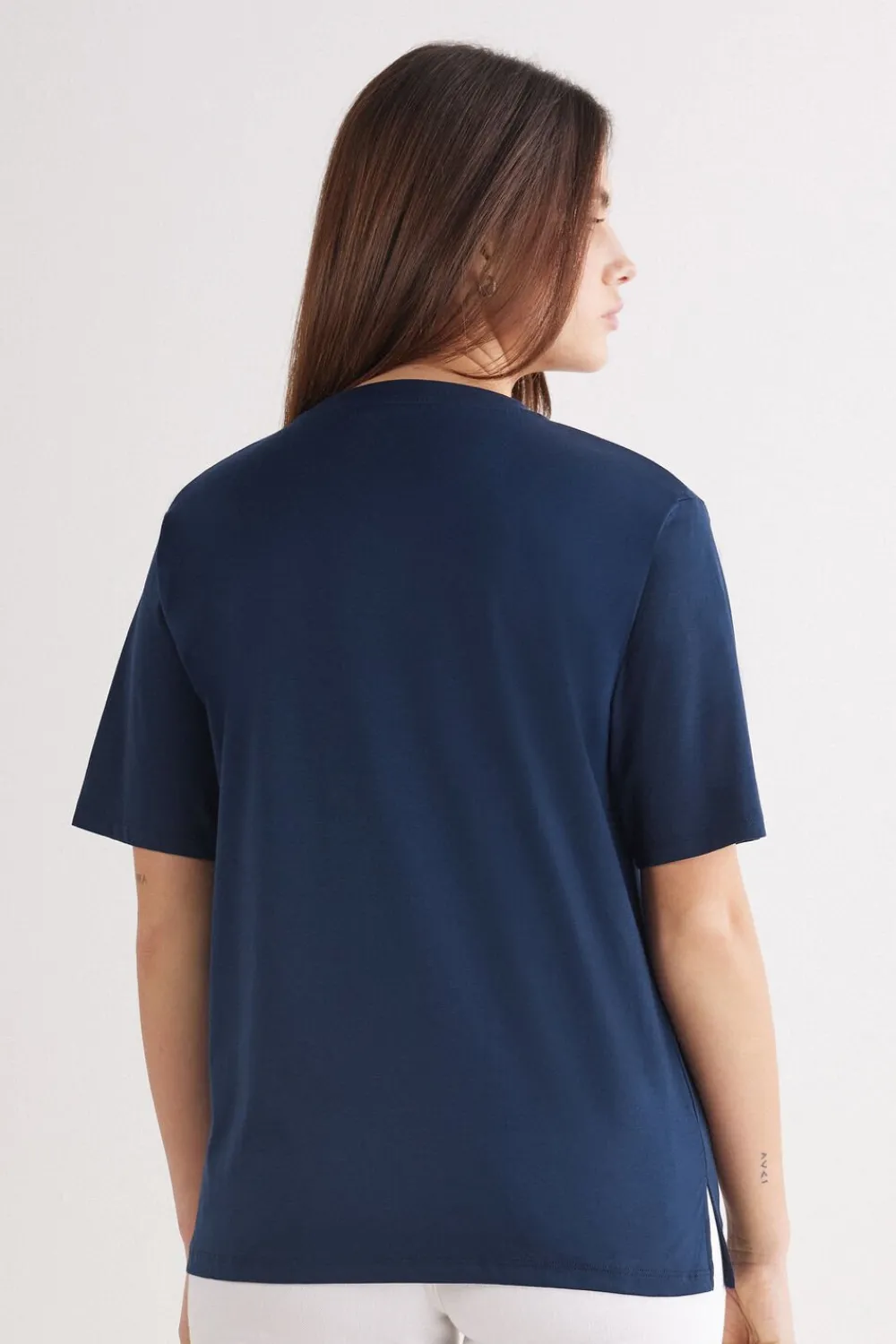 T-shirty|Bawełna>Intimissimi Koszulka z Krótkim rękawem z Elevated Cotton niebieski - 1467 - intensywny niebieski