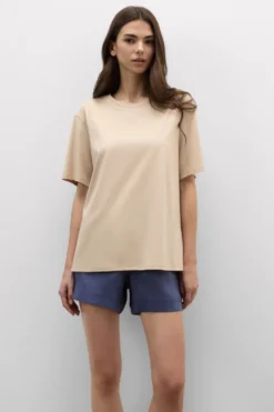 T-shirty|Bawełna>Intimissimi Koszulka z Krótkim rękawem z Elevated Cotton naturalny - 447j - mandorla beige