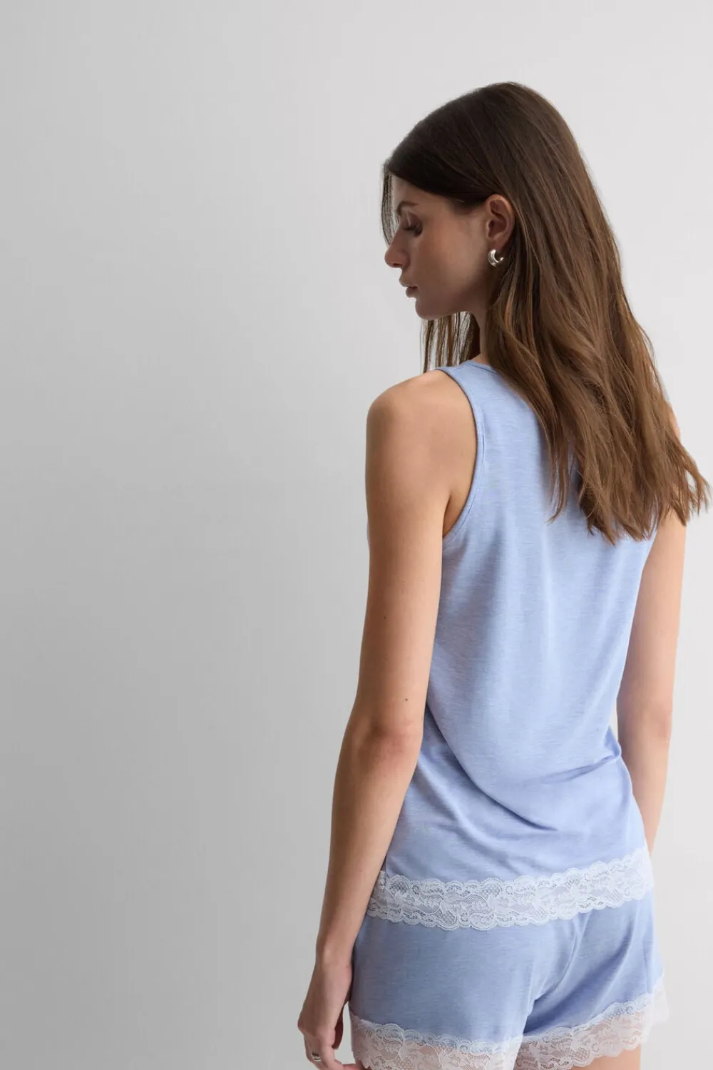 Piżamy Krótkie|Zestawy Piżam>Intimissimi Krótka Piżama Koszulka z Modalu z Koronką niebieski - 069k - breeze blue melange