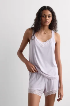 Piżamy Krótkie|Zestawy Piżam>Intimissimi Krótka Piżama Koszulka z Modalu z Koronką fioletowy - 068k - quartz lilac melange