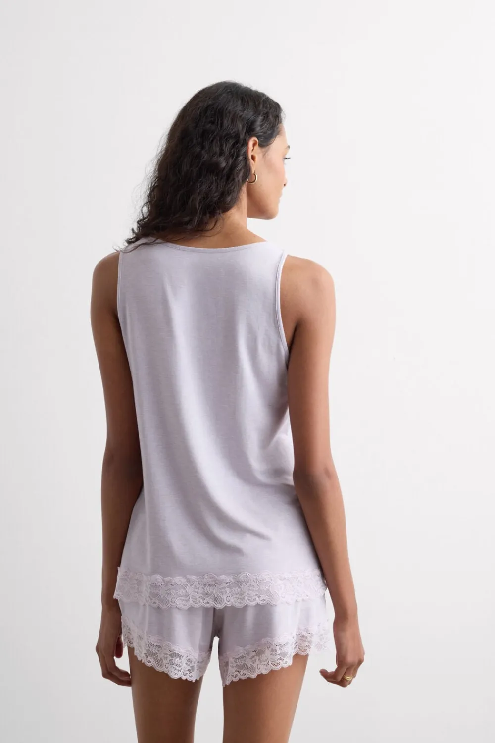 Piżamy Krótkie|Zestawy Piżam>Intimissimi Krótka Piżama Koszulka z Modalu z Koronką fioletowy - 068k - quartz lilac melange