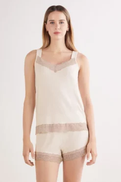 Piżamy Krótkie|Zestawy Piżam>Intimissimi Krótka Piżama Koszulka z Modalu z Koronką naturalny - 948j - beige melange