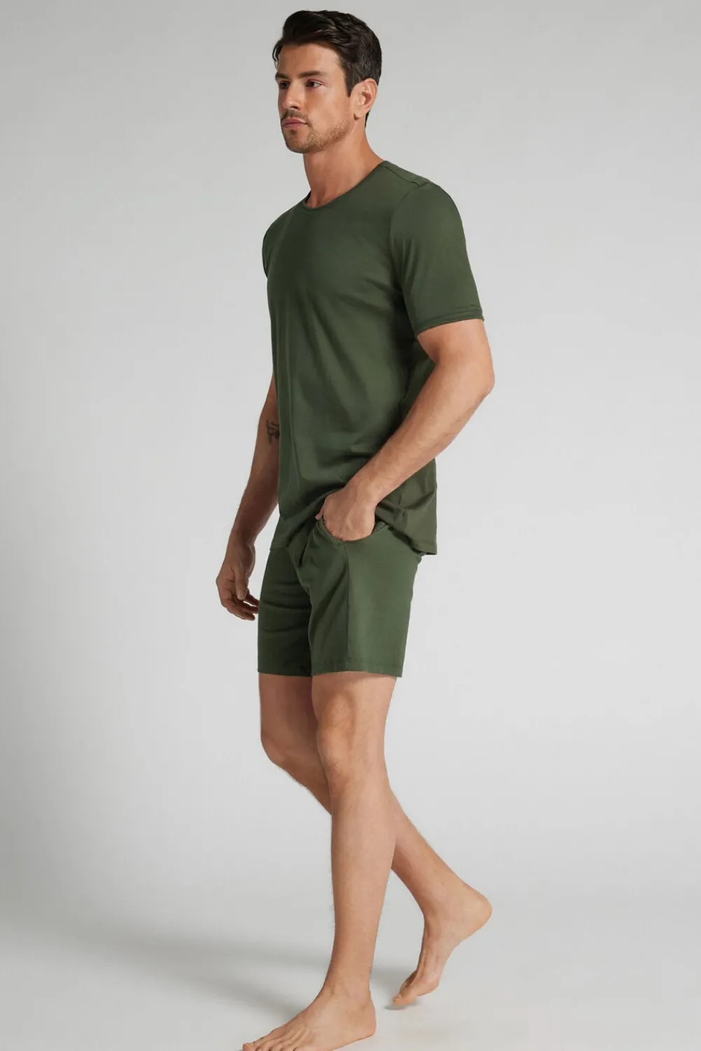 Piżamy Krótkie|Bawełna Superior>Intimissimi Krótka Piżama Męska Z Bawełny Superior zielony - 078k - verde truck