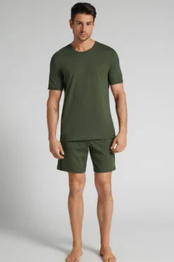 Piżamy Krótkie|Bawełna Superior>Intimissimi Krótka Piżama Męska Z Bawełny Superior zielony - 078k - verde truck