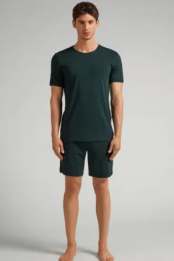 Piżamy Krótkie|Bawełna Superior>Intimissimi Krótka Piżama Męska Z Bawełny Superior zielony - 132j - verde scuro