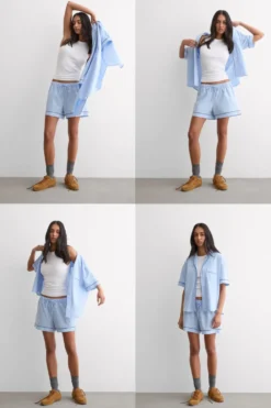 Odzież Domowa|Piżamy Krótkie>Intimissimi Krótka Piżama z Bawełny i Modalu Chambray NI niebieski - 067k - chambray blue
