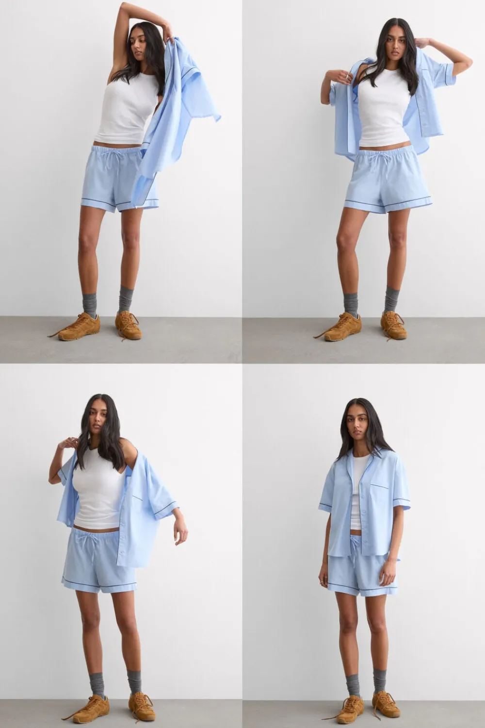 Odzież Domowa|Piżamy Krótkie>Intimissimi Krótka Piżama z Bawełny i Modalu Chambray NI niebieski - 067k - chambray blue