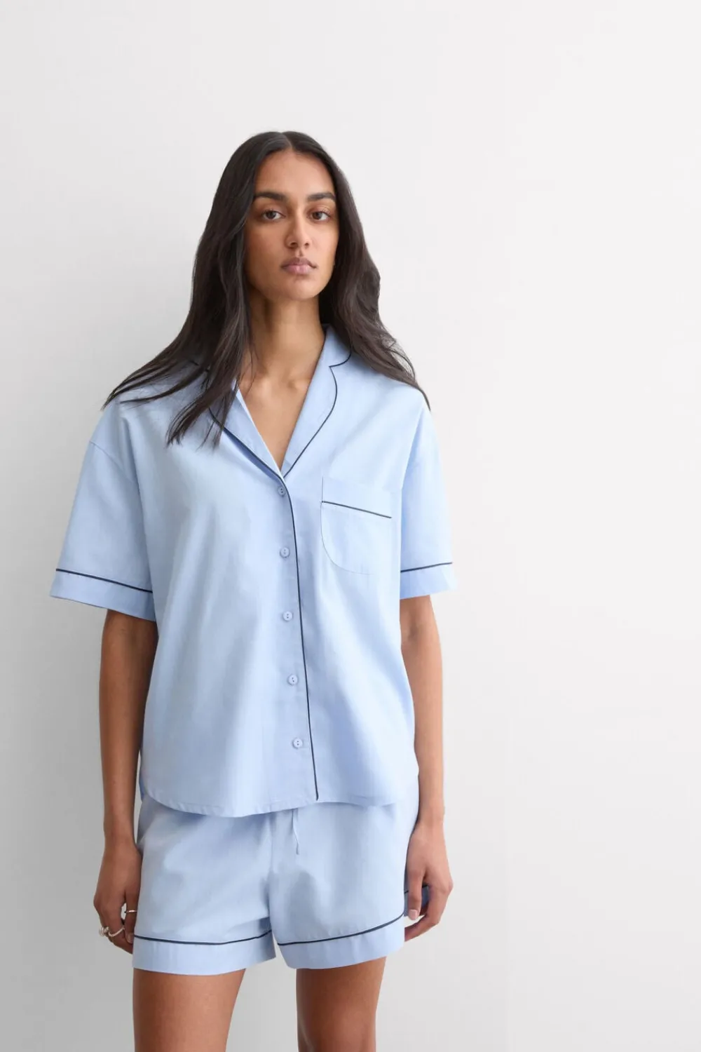 Odzież Domowa|Piżamy Krótkie>Intimissimi Krótka Piżama z Bawełny i Modalu Chambray NI niebieski - 067k - chambray blue