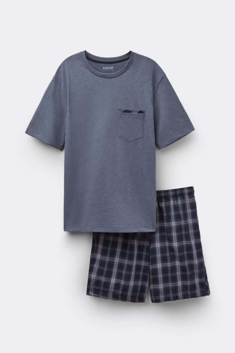 Piżamy Krótkie>Intimissimi Krótka Piżama z Bawełny i Płótna w Kratę w Kolorze Denimu niebieski - 5210 - denim melange