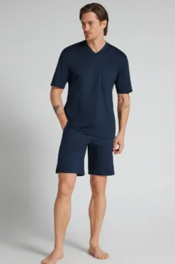 Piżamy Krótkie|Merceryzowana Bawełna Filo Premium>Intimissimi Krótka Piżama z Merceryzowanej Bawełny filo Premium niebieski - 490j - blu navy
