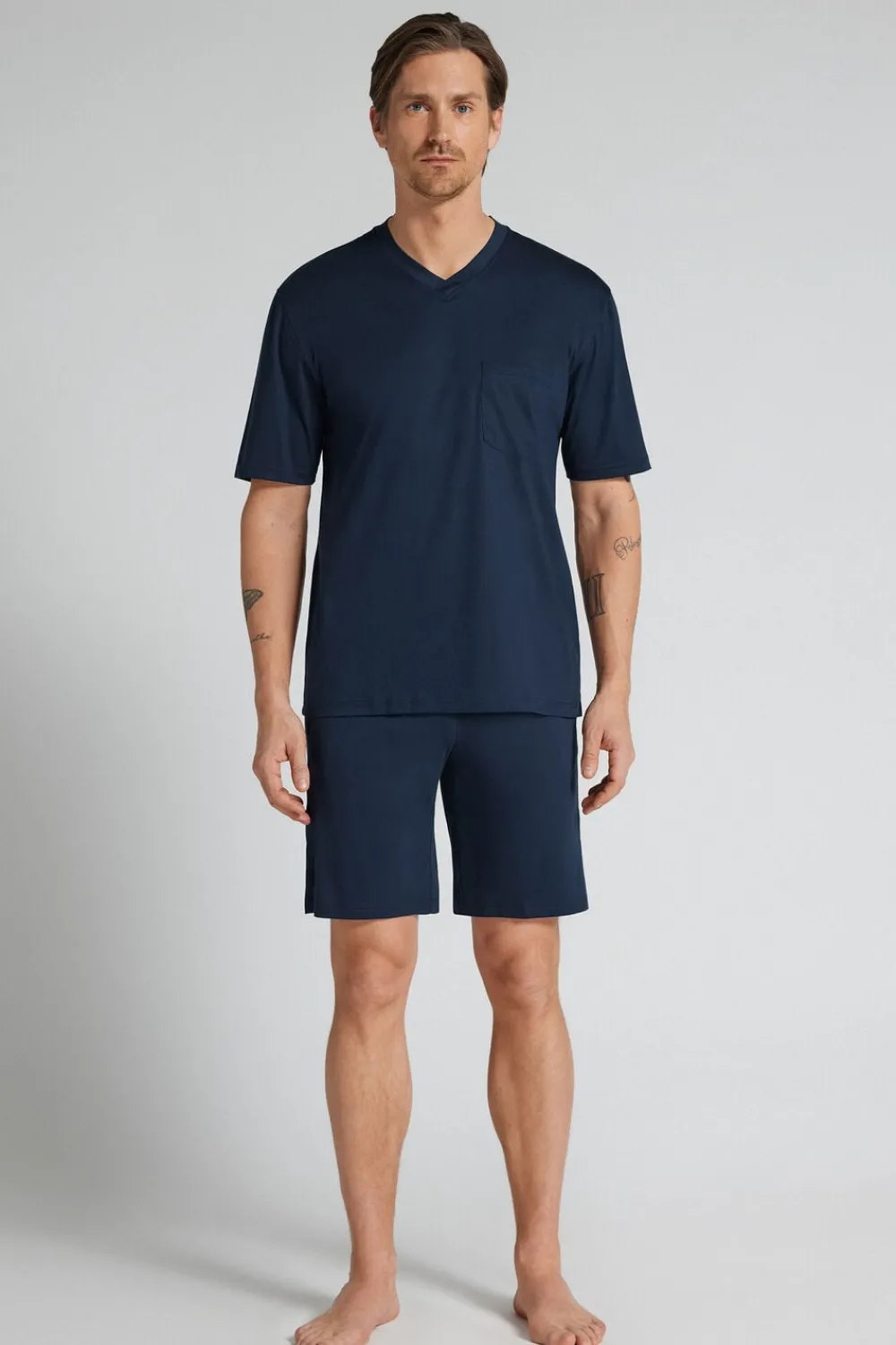 Piżamy Krótkie|Merceryzowana Bawełna Filo Premium>Intimissimi Krótka Piżama z Merceryzowanej Bawełny filo Premium niebieski - 490j - blu navy