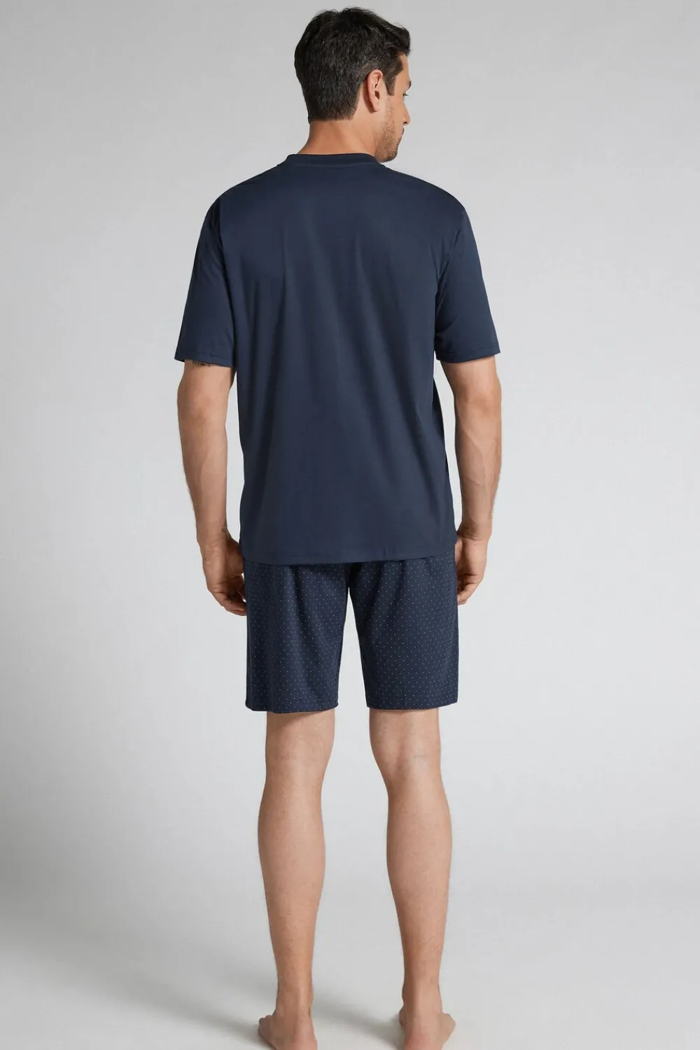 Piżamy Krótkie|Merceryzowana Bawełna Filo Premium>Intimissimi Krótka Piżama z Merceryzowanej Bawełny filo Premium z Nadrukiem w Groszki niebieski - 490j - blu navy