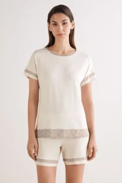 Piżamy Krótkie|Zestawy Piżam>Intimissimi Krótka Piżama z Modalu z Koronką naturalny - 948j - beige melange