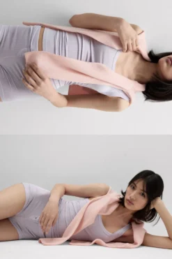 Odzież Domowa|Piżamy Krótkie>Intimissimi Krótka Prążkowana Piżama z Modalu Soft Lounge fioletowy - 056k - quartz lilac