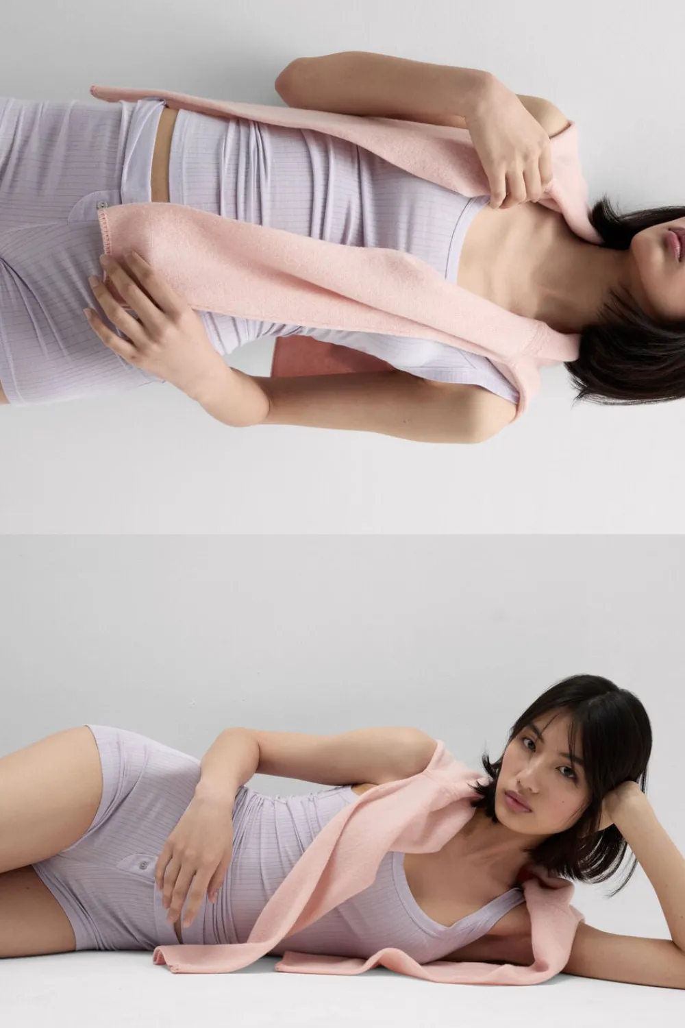 Odzież Domowa|Piżamy Krótkie>Intimissimi Krótka Prążkowana Piżama z Modalu Soft Lounge fioletowy - 056k - quartz lilac