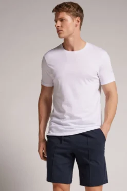 Spodnie>Intimissimi Krótkie Bawełniane Spodenki z Żebrowaniem niebieski - 800 - blu notte