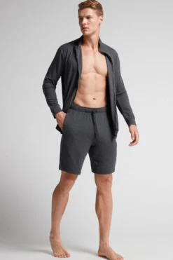 Spodnie|Soft Silk>Intimissimi Krótkie spodenki męskie z jedwabiu szary - 040 - grigio scuro melange