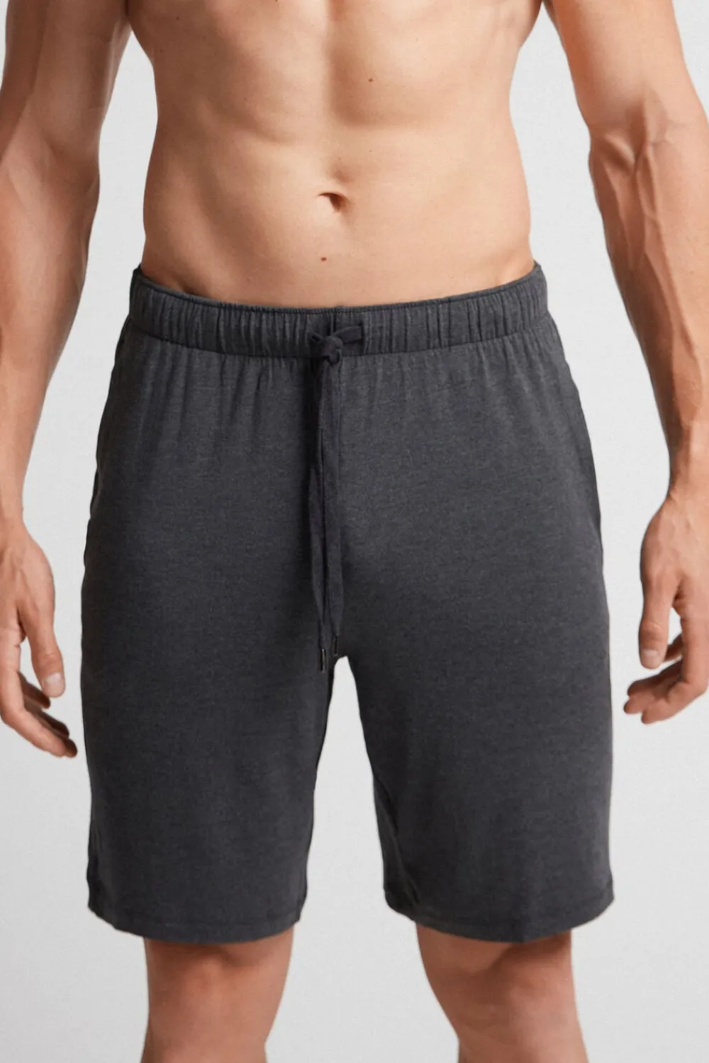 Spodnie|Soft Silk>Intimissimi Krótkie spodenki męskie z jedwabiu szary - 040 - grigio scuro melange