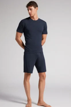 Spodnie|Soft Silk>Intimissimi Krótkie spodenki męskie z jedwabiu niebieski - 800 - blu notte