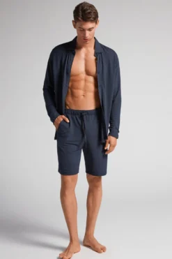 Spodnie|Soft Silk>Intimissimi Krótkie Spodenki z Piki Modalowej i Jedwabiu niebieski - 800 - blu notte