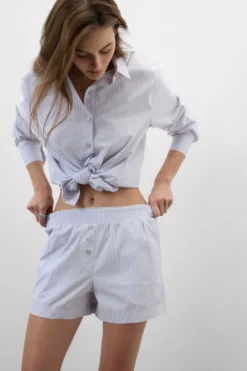 Odzież Domowa|Piżamy Krótkie>Intimissimi Krótkie Spodenki z Płótna Bawełnianego w Paski Love Me Tender fioletowy - 116k - riga lilla
