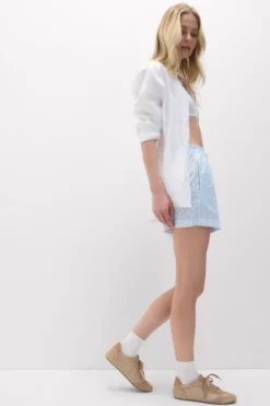 Piżamy Krótkie|Bawełna>Intimissimi Krótkie Spodenki z Płótna Bawełnianego Plumeti Romantic Stripes w paski - 117k - riga azzurra