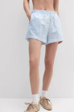 Piżamy Krótkie|Bawełna>Intimissimi Krótkie Spodenki z Płótna Bawełnianego Plumeti Romantic Stripes w paski - 117k - riga azzurra