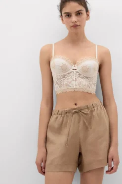 Legginsy / Spodnie|Len>Intimissimi Krótkie Spodenki zPłótna Lnianego The Pure Linen beige - 166k - beige sabbia