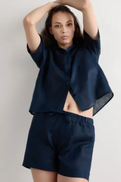 Legginsy / Spodnie|Len>Intimissimi Krótkie Spodenki zPłótna Lnianego The Pure Linen niebieski - 243j - sailor blue