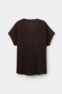 T-shirty|Len>Intimissimi Lniana Bluzka zKrótkim Rękawem iDekoltem wSerek The Pure Linen brązowy - 705j - brąz mokka