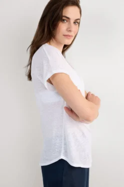 T-shirty|Len>Intimissimi Lniana Bluzka zKrótkim Rękawem iDekoltem wSerek The Pure Linen biały - 001 - biały