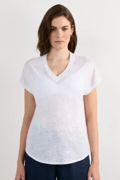 T-shirty|Len>Intimissimi Lniana Bluzka zKrótkim Rękawem iDekoltem wSerek The Pure Linen biały - 001 - biały