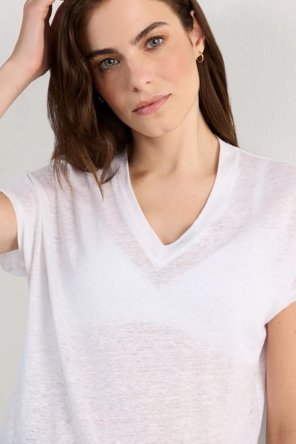 T-shirty|Len>Intimissimi Lniana Bluzka zKrótkim Rękawem iDekoltem wSerek The Pure Linen biały - 001 - biały