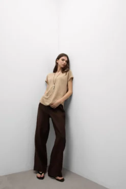 T-shirty|Len>Intimissimi Lniana Bluzka zKrótkim Rękawem iDekoltem wSerek The Pure Linen beige - 166k - beige sabbia