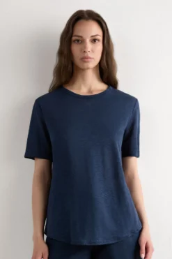 T-shirty|Len>Intimissimi Lniana Bluzka z Krótkim Rękawem The Pure Linen - 243j - sailor blue